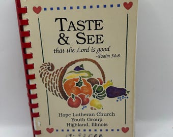 Libro de cocina vintage "Taste & See" del grupo juvenil de la Iglesia Luterana Hope