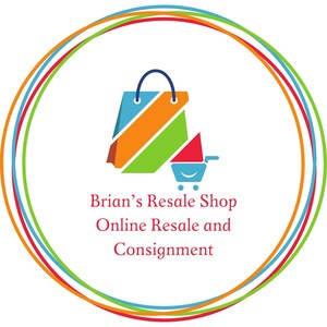 May include: A circular logo with a shopping bag and shopping cart icon. The bag is blue, orange, and green. The cart is red and blue. The text reads "Brian's Resale Shop Online Resale and Consignment."