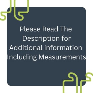 May include: A dark blue square with rounded corners and the text "Please Read The Description for Additional information Including Measurements" in white. Green decorative lines are in the corners.