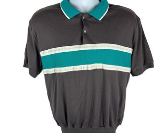 Vintage Bayport Men's Polo Shirt Large Brown Green White Colorblock Short Sleeve, Retro Casual Polo, Made in Singapore