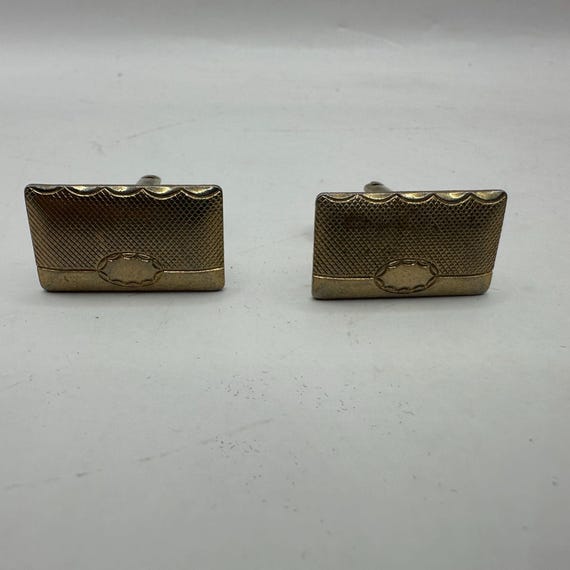 Gold-Tone Rectangular Textured Cufflinks For Men … - image 1