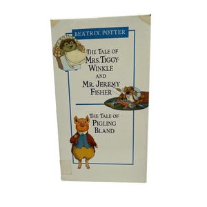 May include: A rectangular white box featuring Beatrix Potter illustrations. The text reads: Beatrix Potter, The Tale of Mrs. Tiggy-Winkle and Mr. Jeremy Fisher, and The Tale of Pigling Bland. It depicts a hedgehog, a frog fishing, and a pig.