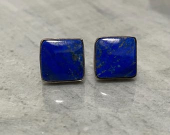 Lapis Lazuli Sterling Silver Stud Earings Vintage .925 Marked