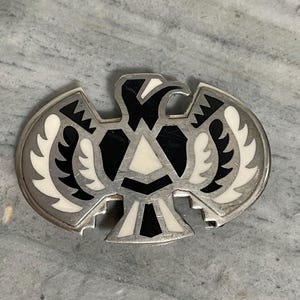 Vintage Nickel Silver Stone Inlaid Thunderbird Belt Buckle Frontier Southwestern Vintage Nickel Silver Stone Inlaid Thunderbird Belt Buckle  main image 2