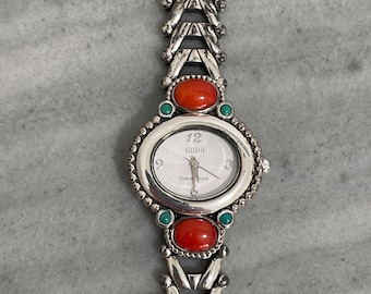 Vintage Ecclissi Classic Sterling Silver Bracelet Watch With Precious Stone 32550 60 grams WORKS