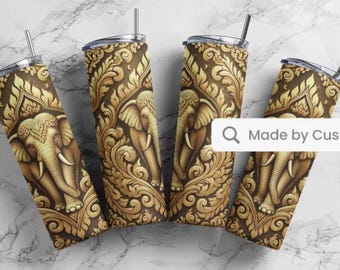 Envoltura para vaso delgado estilo tailandés de 20 oz, envoltura para vaso recto de 300 DPI, PNG, vaso de regalo estilo tailandés, PNG dorado