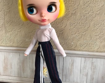 Neo Blythe bleu rayé flares pantalon pantalon pantalon pantalons jean