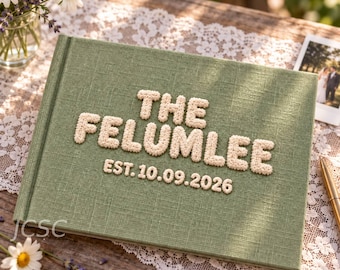 Custom Wedding Guest Book • Personalized Embroidered Linen Hardcover Album • Polaroid Photo Guestbook • Hand Embroidered Wedding Keepsake