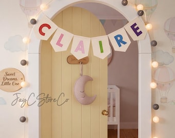 Personalized Rainbow Name Bunting Banner, Custom Nursery Decor, Kids Room Wall Hanging