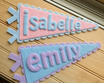 Custom Felt Name Pennant, Personalized Nursery Banner, Scalloped Felt Flag, Kids Room Wall Decor, Birthday Gift