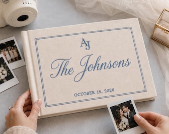 Custom Wedding Guest Book • Personalized Embroidered Linen Hardcover Album • Polaroid Photo Guestbook • Hand Embroidered Wedding Keepsake