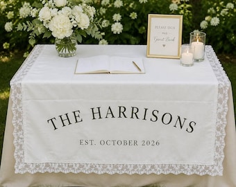 Custom Linen Wedding Welcome Table Banner, Rustic Fabric Sign for Outdoor or Garden Wedding