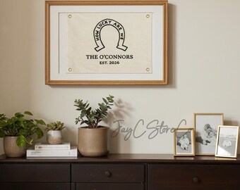 Custom Family Name Banner, "How Lucky Are We" Wall Hanging, Wedding decor