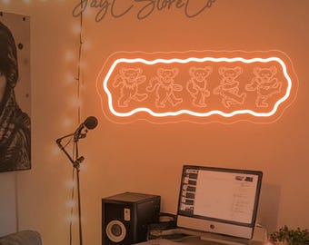Grateful Dead Dancing Bears Neon Sign, Retro Music Wall Decor