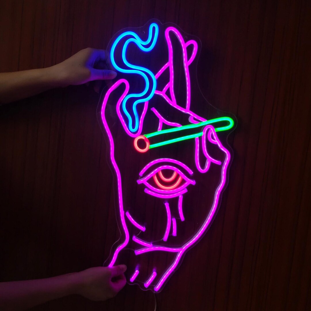 Smoke Led Sign,smoking Hand With Eye Neon Light,led Neon Sign Art ...