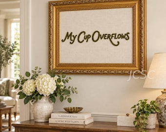 Personalized Embroidered Framed Decor, Custom Text Tabletop Sign, Vintage Gold Frame Shelf Decor, Hand Embroidered Keepsake Gift