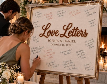 Custom Wedding Guest Book Alternative, Personalized Love Letters Banner, Embroidered Wedding Guest Book, Chain Stitch Wedding Keepsake