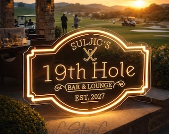 Custom 19th Hole LED Neon Sign, Golf Bar Decor, Man Cave
