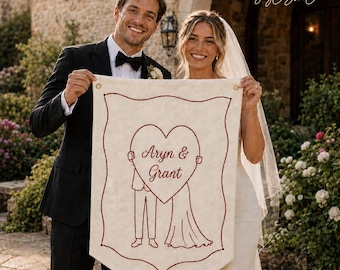 Custom Embroidered Wedding Banner, Personalized Wedding Name Sign, Handmade Couple Banner, Wedding Photo Prop, Reception Decor