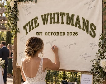 Custom Wedding Guest Book Alternative, Embroidered Last Name Pennant Flag, Keepsake Wedding Sign, Personalized Wall Art, Chain Stitch Banner