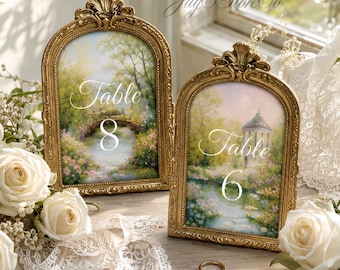 Vintage Wedding Table Numbers, Ornate Framed Table Signs, French Country Reception Decor, Impressionist Garden Wedding Centerpieces