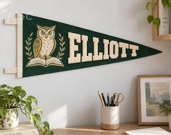 Personalized Hand Embroidered Name Flag, Custom School Logo Banner, Dorm Room Wall Decor, Graduation Gift,Custom College Pennant