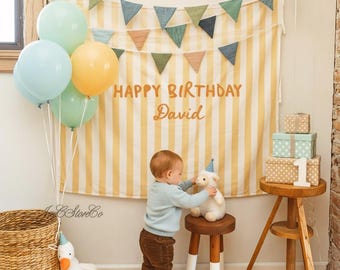 Personalized Happy Birthday Banner, Custom Name Birthday Backdrop, Kids Birthday Photo Backdrop