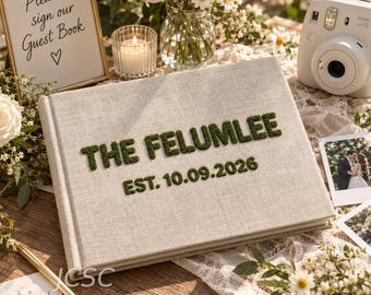 Custom Wedding Guest Book • Personalized Embroidered Linen Hardcover Album • Polaroid Photo Guestbook • Hand Embroidered Wedding Keepsake