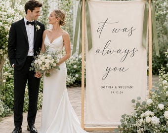 Custom Linen Wedding Welcome Sign, Personalized Fabric Wedding Banner, Modern Boho Wedding Ceremony Entrance Decor