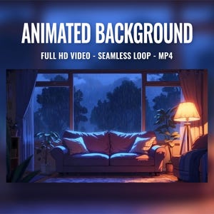 Rainy Window Animated Background Video, Live Wallpaper, Seamless Loop, Twitch Zoom Vtuber Stream Overlay, Lofi Cozy Rain Storm Background