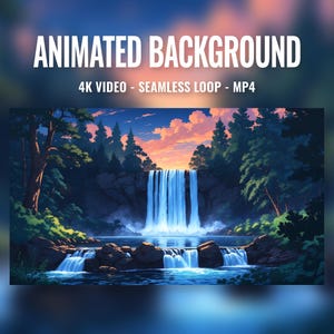 Waterfall Animated Background Video, Live Wallpaper, Seamless Loop, Twitch Zoom Vtuber Stream Overlay, Lofi River Nature Background