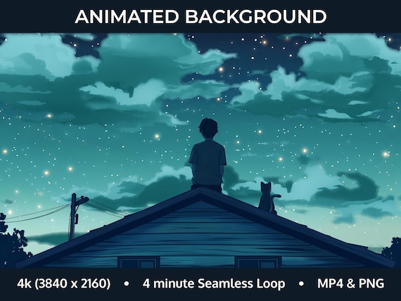 Starry Contemplation - Seamless Animated Background Video, Live Wallpaper, Stream Overlay, Looping Anime Lofi Art, Instant Download