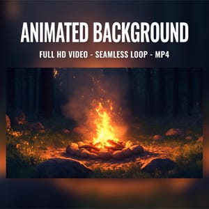 Geanimeerde achtergrondvideo kampvuur, live wallpaper, naadloze loop, Twitch Zoom Vtuber Stream-overlay, Lofi Fantasy-animeachtergrond