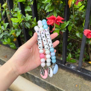 Personalized Custom Name Pacifier Clip, Shiny Silicone Beads, Baby Shower Gift, Baby Boy And Girl Keepsake Gift, Handmade, Boho Style