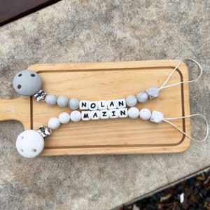 Personalized Custom Name Pacifier Clip, Shiny Silicone Beads, Baby Shower Gift, Baby Boy And Girl Keepsake Gift, Handmade, Boho Style