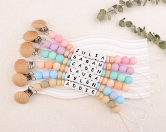 Clip para chupete personalizado, clip para chupete estilo boho, cadena de silicona para chupete, regalo para baby shower, recuerdo para bebé niño y niña, hecho a mano.