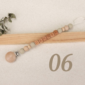 Sujetachupetes personalizado, estilo bohemio, cadena de madera para chupete, regalo para baby shower, recuerdo para bebé (niño o niña), hecho a mano 06