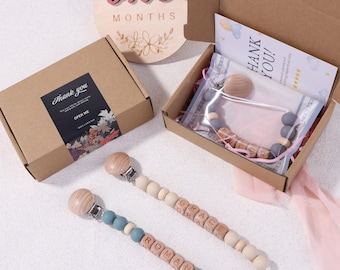 Clip para chupete personalizado, cadena de madera para chupete, regalo para bebé niño niña, regalo para baby shower, clip bohemio para chupete, calidad hecha a mano, regalo para mamá primeriza.