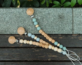 Clip de chupete personalizado, cadena de madera para chupete, regalo único para baby shower, regalo para niño y niña, calidad artesanal, regalo para mamá primeriza.