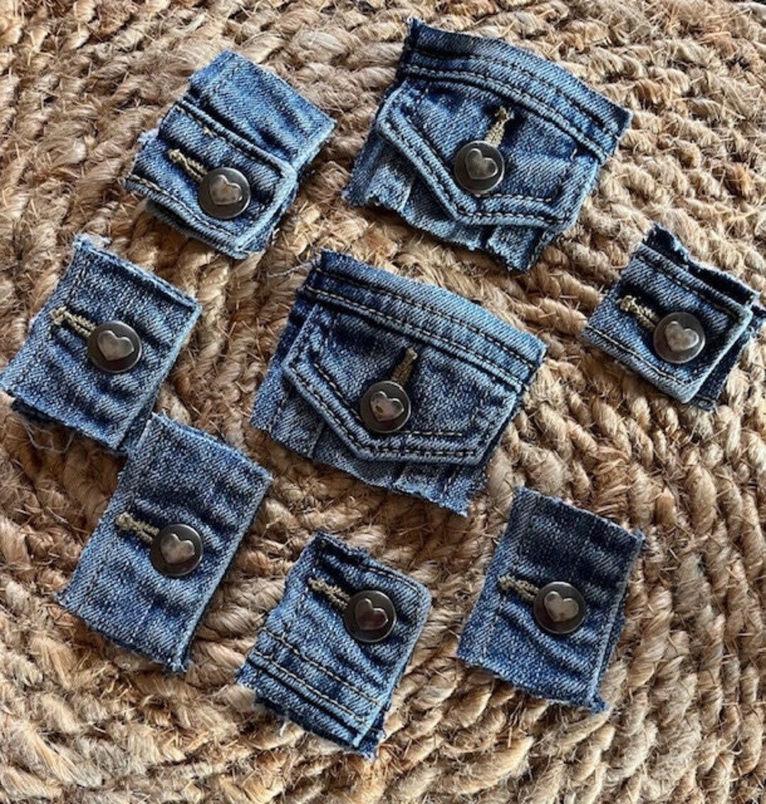 Denim Jean Rivets Buttons Heart Design Craft Supplies Recycled Jeans ...