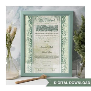 Certificado Nikkah personalizado Decoración islámica digital / Certificado de contrato de boda islámica personalizado / Plantilla de ceremonia Nikkah editable