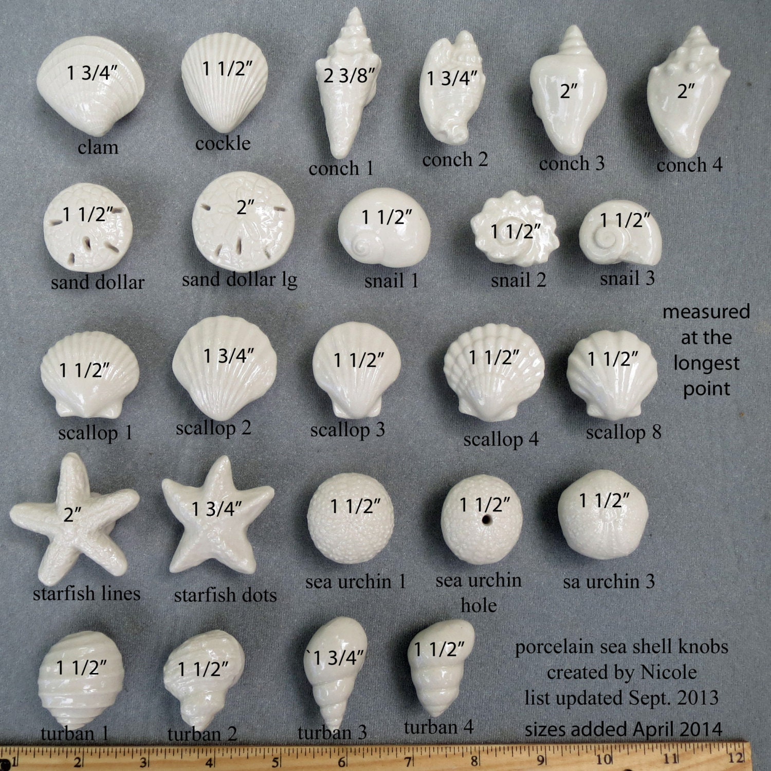 12 Porcelain Sea Shell Knobs, Select Any Style, Created by Nicole, Get ...