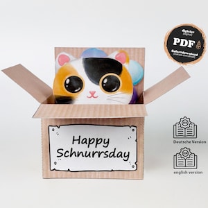 Fichier PDF : DIY 3D Pop Up Card Lucky Cat pour chèque cadeau, carte cadeau de Noël, cadeau d'anniversaire pour meilleur ami