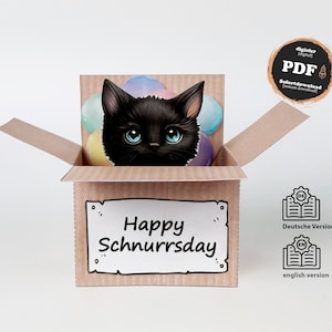 Fichier PDF : DIY carte pop up 3D chat noir pour chèque cadeau, carte cadeau Noël, cadeau pour meilleure amie pour son anniversaire