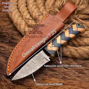 Handgefertigtes Damaszener Stahl Jagdmesser Mit Lederscheide Bestes Geburtstagsgeschenk für Papa Jahrestag Geschenk für Ehemann Camping Werkzeug