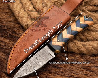 Handmade Damascus Steel HUNTING SKINNER KNIFE With Leather Sheath Best Birthday Gift For Dad Anniversary Gift for Husband Camping tool