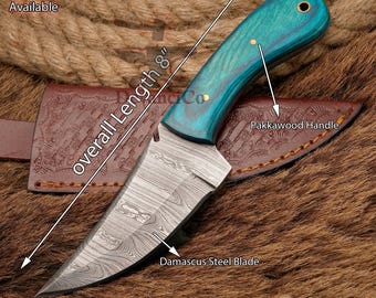 Handmade DAMASCUS STEEL SKINNER Knife with Leather Cover Birthday Gift for Dad Birthday Gift for Husband Groomsman Gift Personalized Gift