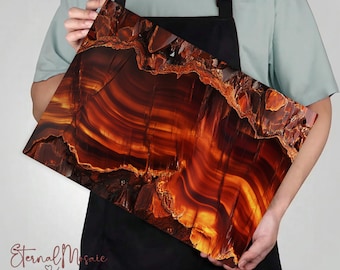 Tabla de cortar de mármol de cristal de ojo de tigre rojo, hecha de vidrio, regalo de Navidad para su mamá chef, tabla para servir charcutería