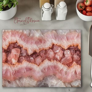Tabla de cortar de cristal templado de cuarzo rosa, piedra de mármol rosa, regalo de cocina de lujo único para su mamá chef, tabla de charcutería imagen 5