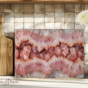 Tabla de cortar de cristal templado de cuarzo rosa, piedra de mármol rosa, regalo de cocina de lujo único para su mamá chef, tabla de charcutería imagen 2